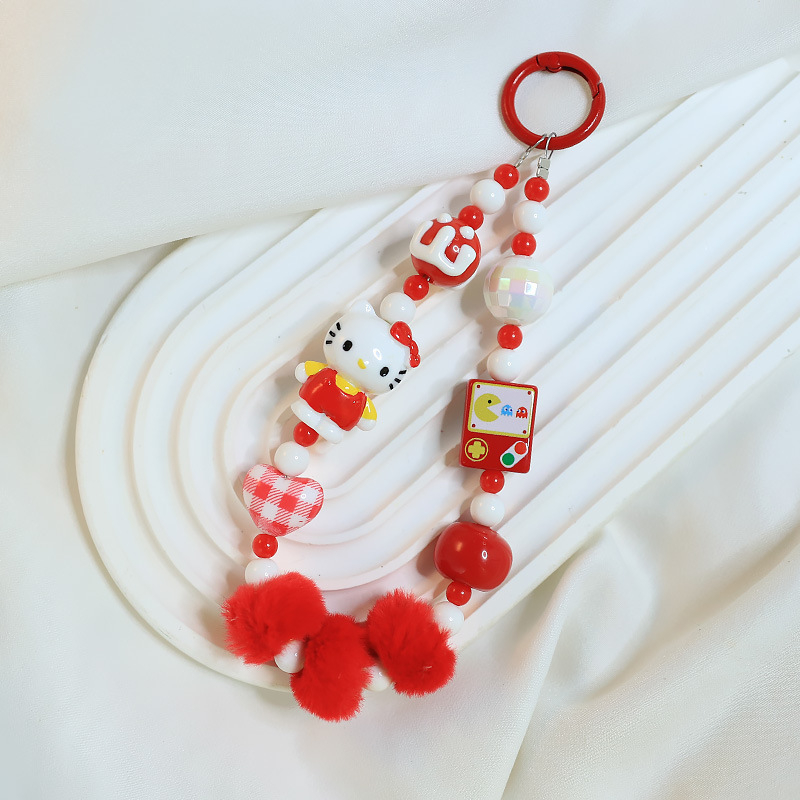Coolin Lanyard za telefon s karikaturálnom mačkom od perli, plast, ručna izrada, unisex, dekorativno, mogućnost prilagodbe