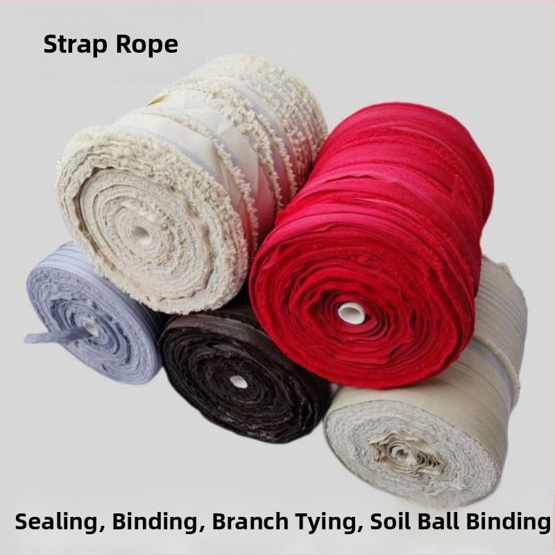 Laika izturīgas auduma lentes saistīšanai, šņorju un plakanās siksnas mājsaimniecībai, augļu koka zariem vilkšanai