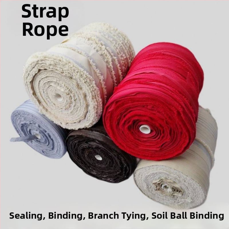 Laika izturīgas auduma lentes saistīšanai, šņorju un plakanās siksnas mājsaimniecībai, augļu koka zariem vilkšanai