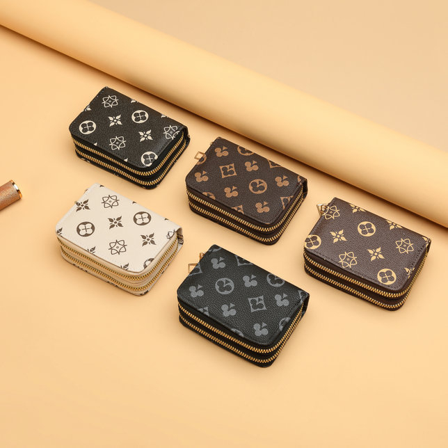 Ženski PVC novčanik – dvostruki zip, više kartica; horizontalni dugi stil, zatvarač, unutarnji džepovi (zip džep, džep za telefon, ID džep, laminirani džep), najlonska podstava