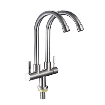 Robinet din oțel inoxidabil pentru bucătărie, 1 intrare și 2 ieșiri, conexiune în 3 căi pentru chiuveta de rufe și chiuvetă, diametrul țevilor 20 mm, nucleu ceramic al valvei, finisaj periat, model 5236