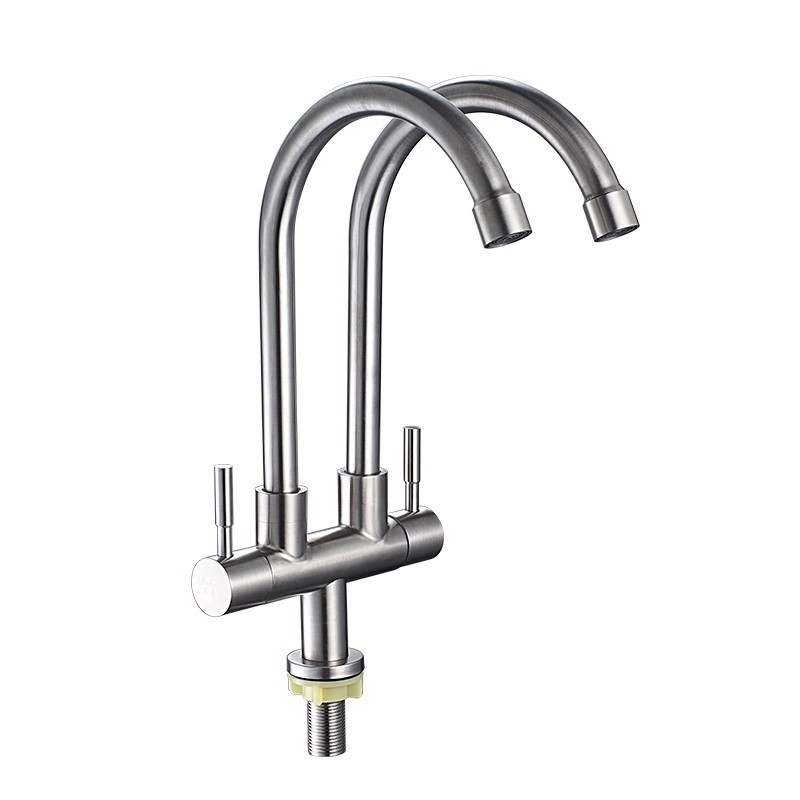Robinet din oțel inoxidabil pentru bucătărie, 1 intrare și 2 ieșiri, conexiune în 3 căi pentru chiuveta de rufe și chiuvetă, diametrul țevilor 20 mm, nucleu ceramic al valvei, finisaj periat, model 5236