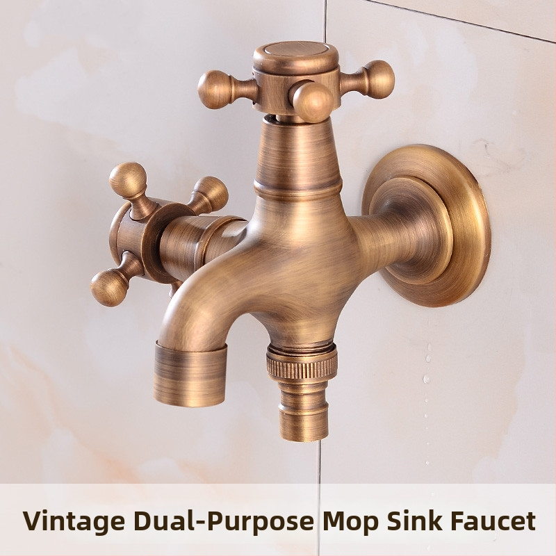 Медна кухненска антикварна смесител за вграждане в стената, едноръчен, за моп мивка и пералня, модел 002, номинално налягане 100, работна температура 50°C