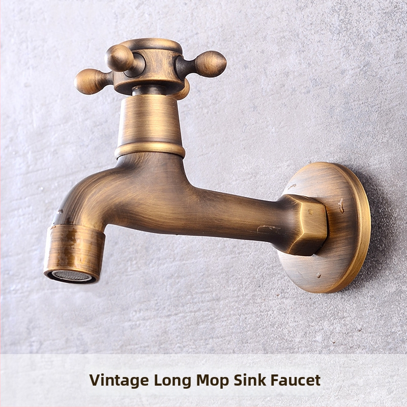 Медна кухненска антикварна смесител за вграждане в стената, едноръчен, за моп мивка и пералня, модел 002, номинално налягане 100, работна температура 50°C