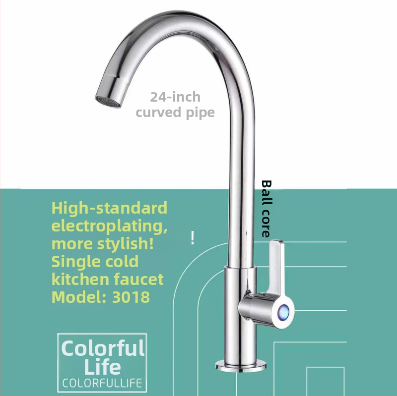 Кухненски смесител за мивка, вертикален монтаж, мед (59% чистота), керамичен картридж клапан, модел: единично студено