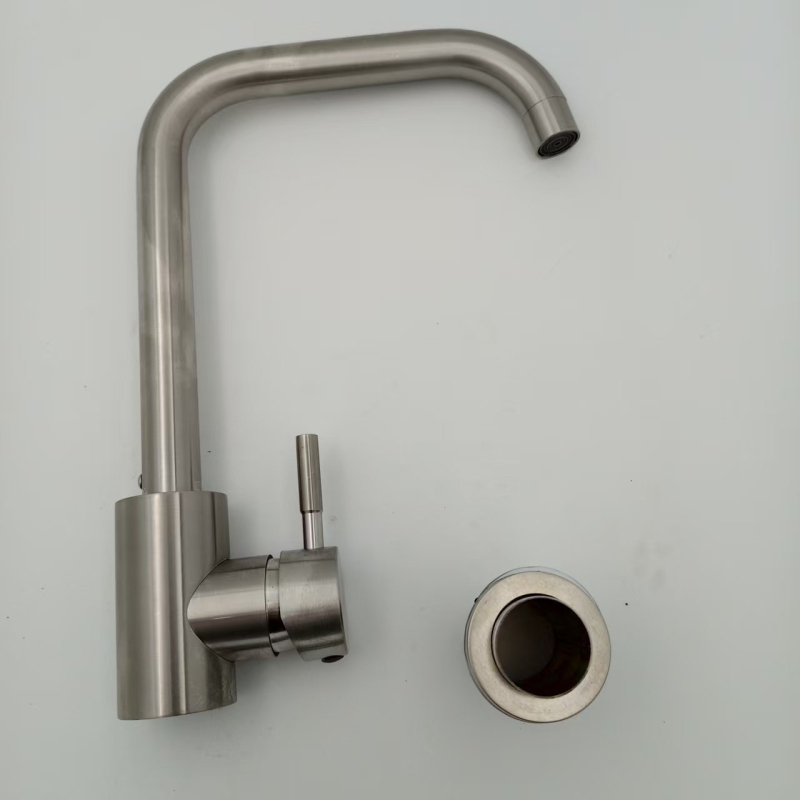 Кухненски смесител за мивка с издърпващ се чучур, 304 неръждаема стомана, седящ монтаж, керамичен дисков клапан, модел Y-1027