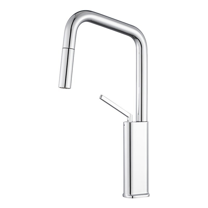 Кухненски смесител с издърпващ се накрайник, латунен, модел Bdb22, керамичен патрон, монтаж седалков