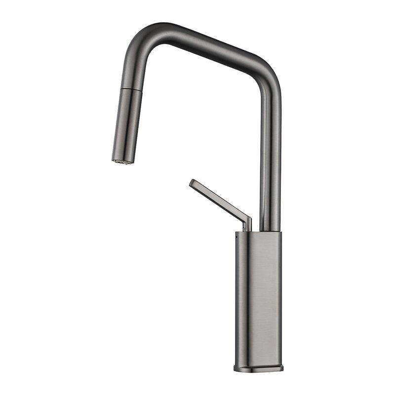 Кухненски смесител с издърпващ се накрайник, латунен, модел Bdb22, керамичен патрон, монтаж седалков