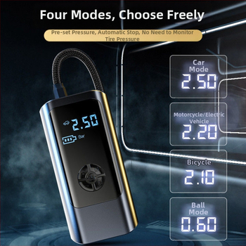 Inteligentná automobilová vzduchová pumpa, mini bezdrôtový elektrický nafukovač s LED svetlom, 12V 80W, 25 L/min, USB napájanie, digitálny displej a vstavaná powerbanka