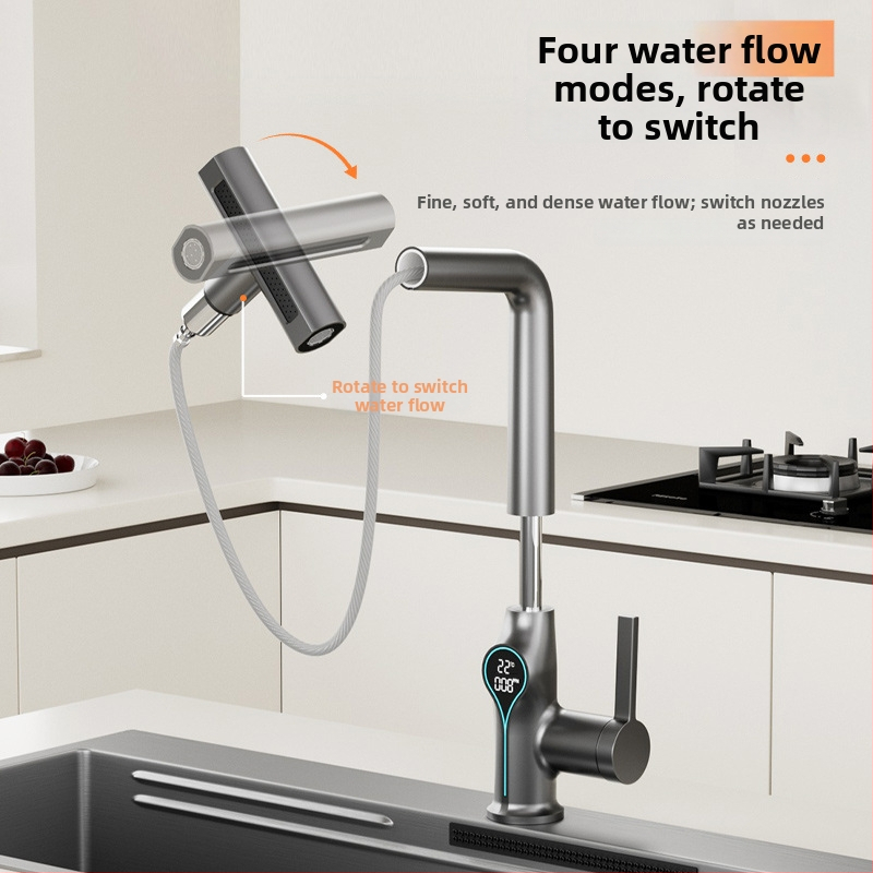 Кухненски смесител с издърпващ се чучур, модел 255; материал: медна сплав; клапан: керамичен диск (Номинално налягане 0.1–0.5 MPa; Работна температура 0–80°C; Тип монтаж: монтаж на плот)