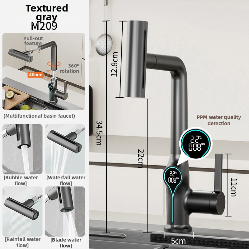 Кухненски смесител с издърпващ се чучур, модел 255; материал: медна сплав; клапан: керамичен диск (Номинално налягане 0.1–0.5 MPa; Работна температура 0–80°C; Тип монтаж: монтаж на плот)