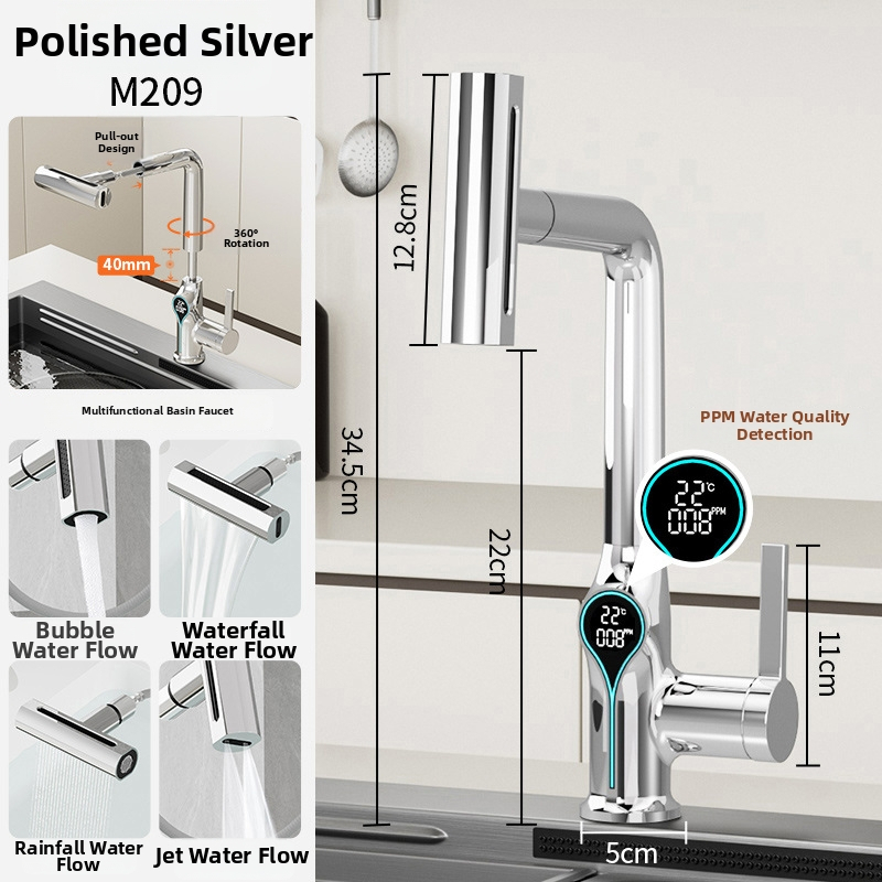 Кухненски смесител с издърпващ се чучур, модел 255; материал: медна сплав; клапан: керамичен диск (Номинално налягане 0.1–0.5 MPa; Работна температура 0–80°C; Тип монтаж: монтаж на плот)