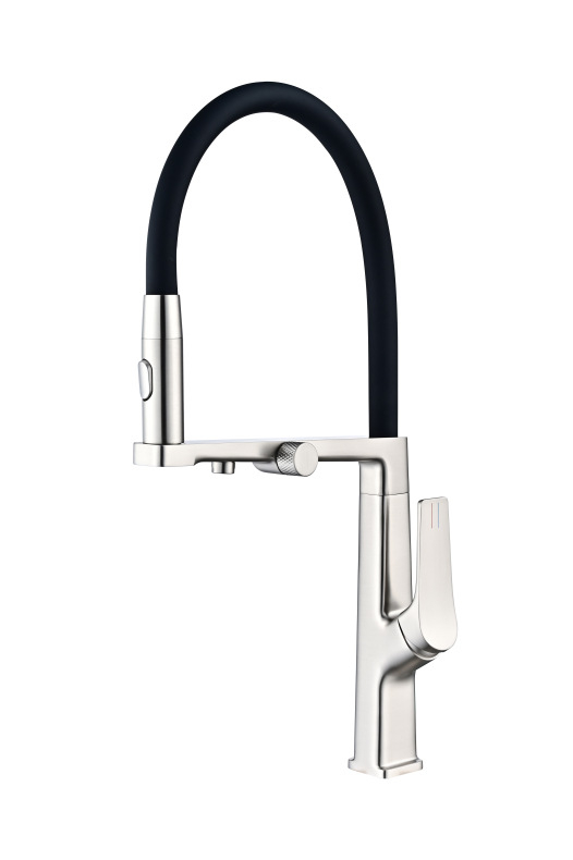 Кухненски смесител с меден корпус, 3 в 1, издърпващ се чучур, керамичен патрон, седло на клапана 35 мм