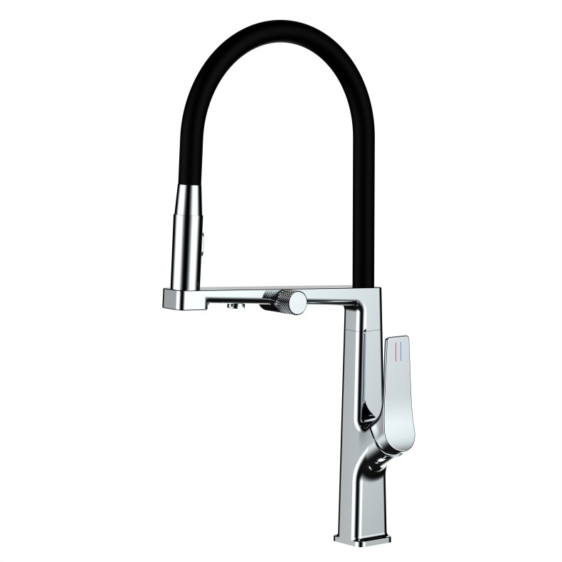 Кухненски смесител с меден корпус, 3 в 1, издърпващ се чучур, керамичен патрон, седло на клапана 35 мм