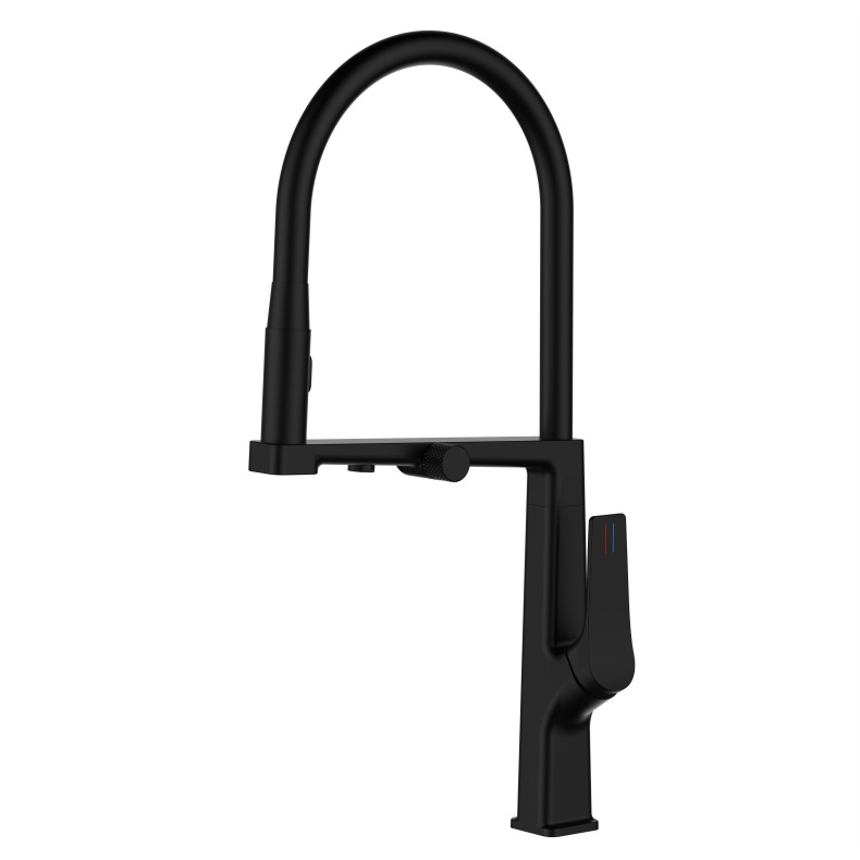 Кухненски смесител с меден корпус, 3 в 1, издърпващ се чучур, керамичен патрон, седло на клапана 35 мм