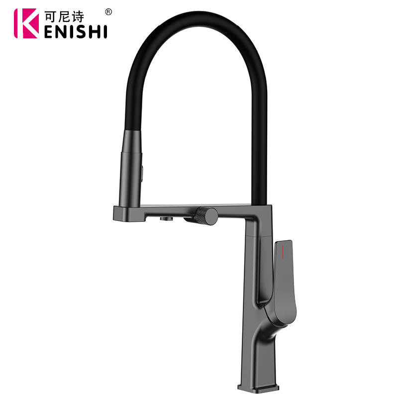 Кухненски смесител с меден корпус, 3 в 1, издърпващ се чучур, керамичен патрон, седло на клапана 35 мм