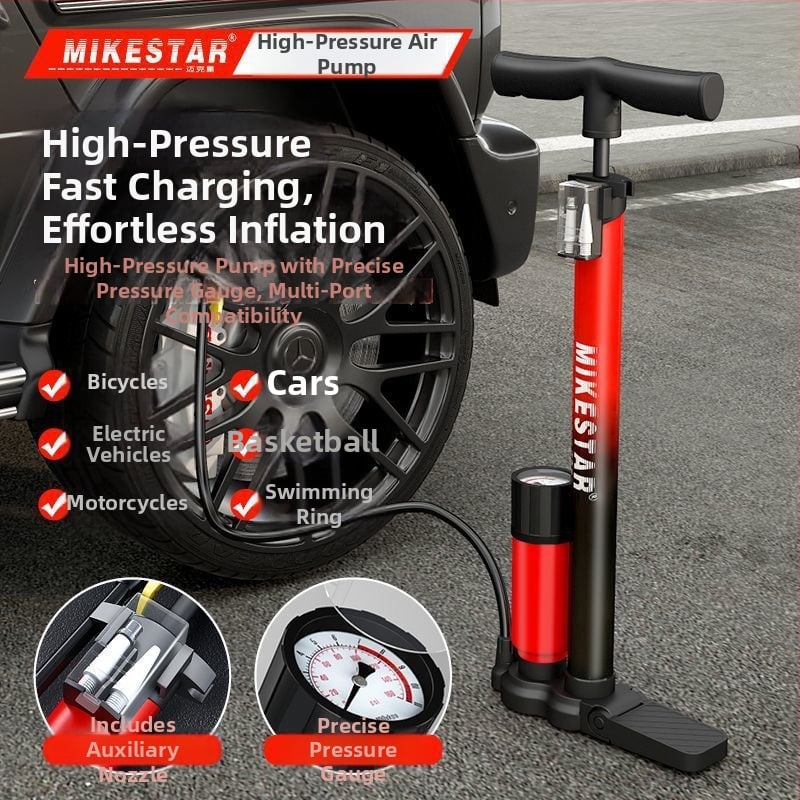 Високонапорна ръчна помпа за велосипеди, мотори и електрически превозни средства — бързо надуване, универсална, за домашна употреба