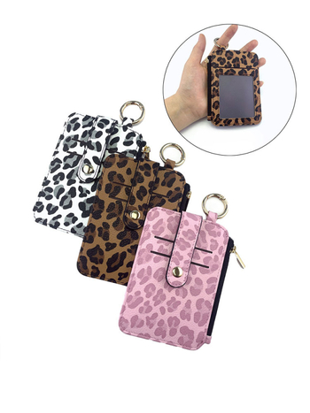 Držač kartica od PU kože sa leopard uzorom, unisex — materijal PU, leopard uzorak, poliester podstava, proljeće 2025