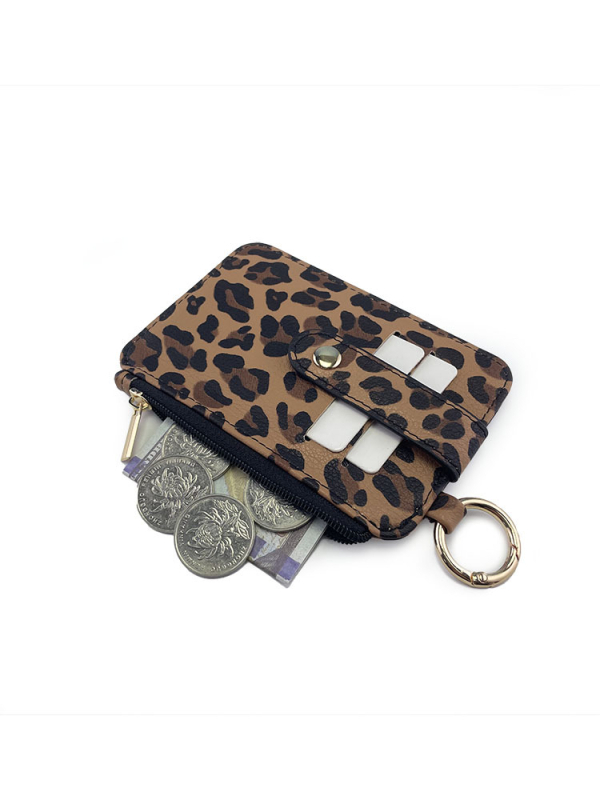 Držač kartica od PU kože sa leopard uzorom, unisex — materijal PU, leopard uzorak, poliester podstava, proljeće 2025
