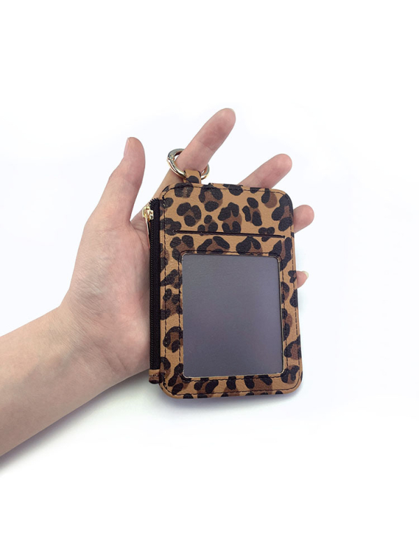 Držač kartica od PU kože sa leopard uzorom, unisex — materijal PU, leopard uzorak, poliester podstava, proljeće 2025
