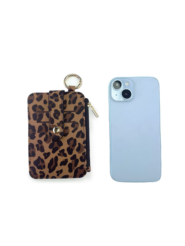 Držač kartica od PU kože sa leopard uzorom, unisex — materijal PU, leopard uzorak, poliester podstava, proljeće 2025