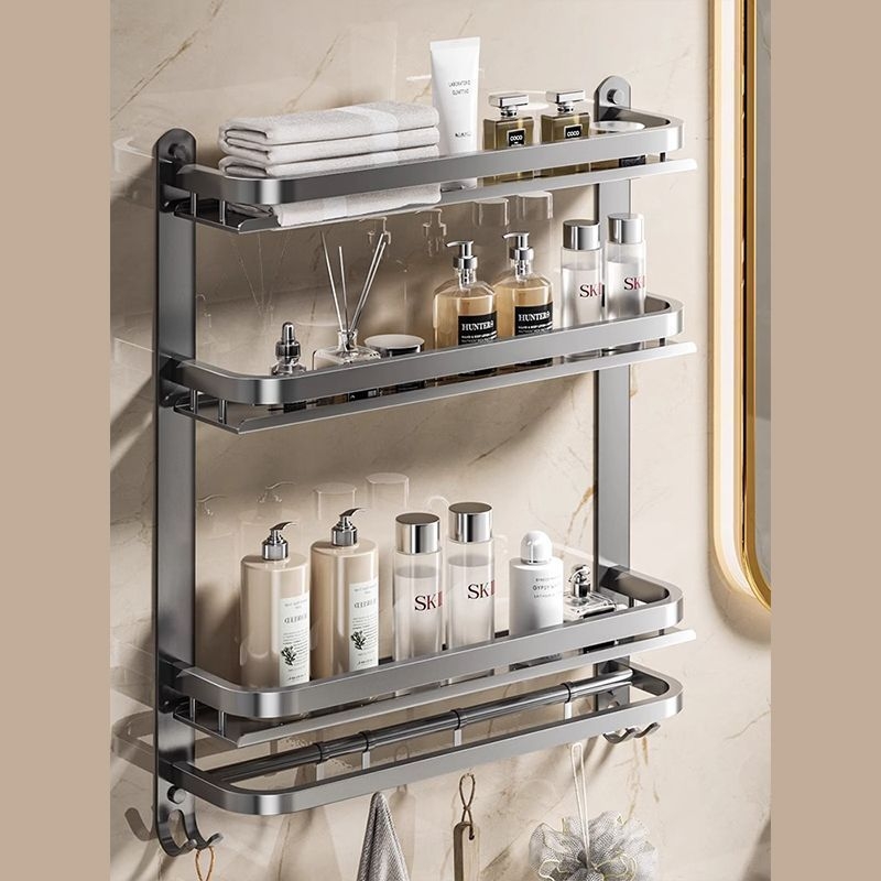 Fürdőszobai falra szerelhető tároló | fúrás nélküli szerelés | 304 rozsdamentes acél | törölközőtartó | nordikus stílus | 1 réteg | spray-plasztik felület