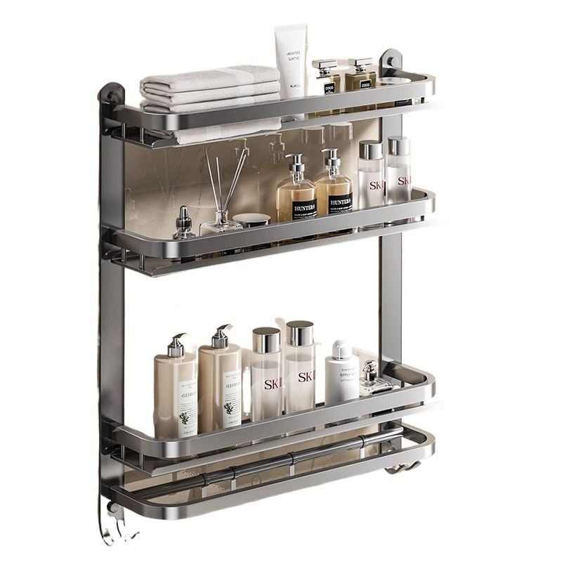 Fürdőszobai falra szerelhető tároló | fúrás nélküli szerelés | 304 rozsdamentes acél | törölközőtartó | nordikus stílus | 1 réteg | spray-plasztik felület