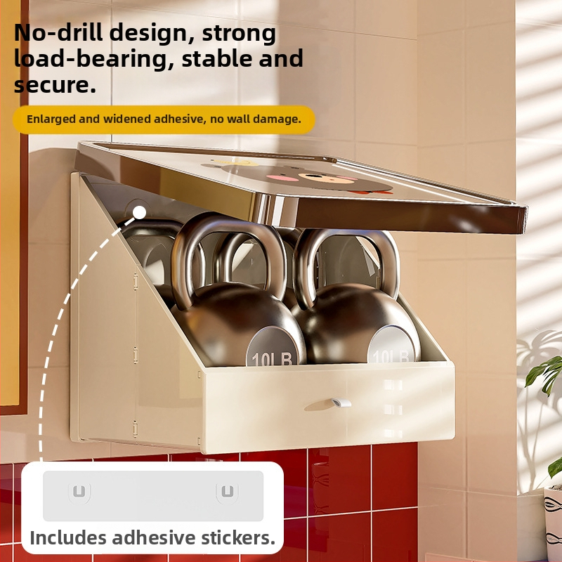 Plastikust vannitoa seinale paigaldatav kokkupandav hoiukapp multikas stiilis, ühe riiuliga