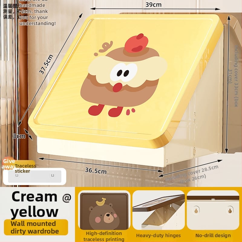 Dulap de baie din plastic, montat pe perete, pliabil, în stil desen animat, cu un singur raft