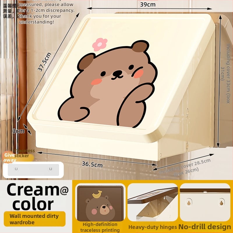 Dulap de baie din plastic, montat pe perete, pliabil, în stil desen animat, cu un singur raft