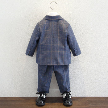 Bērnu komplekts zēniem ar vestu un žaketu, dubultās pogas, režģa raksts, garas piedurknes, poliesteru audums, odere poliester, piemērots rudenim-ziemai-pavasarim