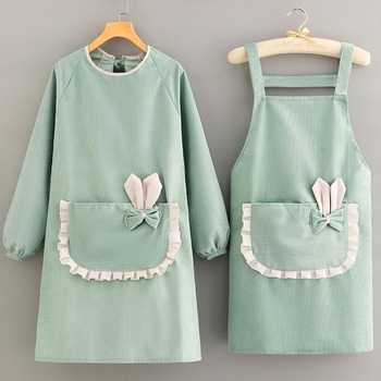 Corduroy фартук с дълги ръкави за домакинство, корейски стил, анти-замърсяване, модерен минималистичен дизайн