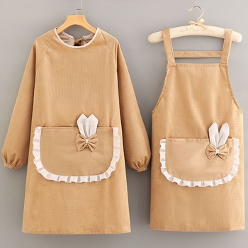 Corduroy фартук с дълги ръкави за домакинство, корейски стил, анти-замърсяване, модерен минималистичен дизайн