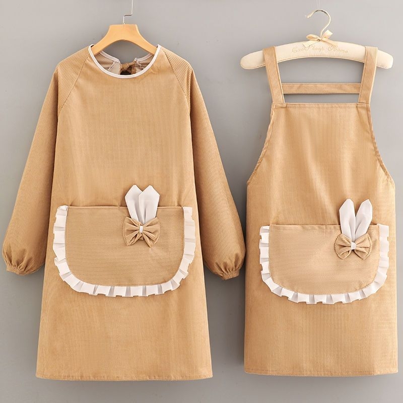 Corduroy фартук с дълги ръкави за домакинство, корейски стил, анти-замърсяване, модерен минималистичен дизайн