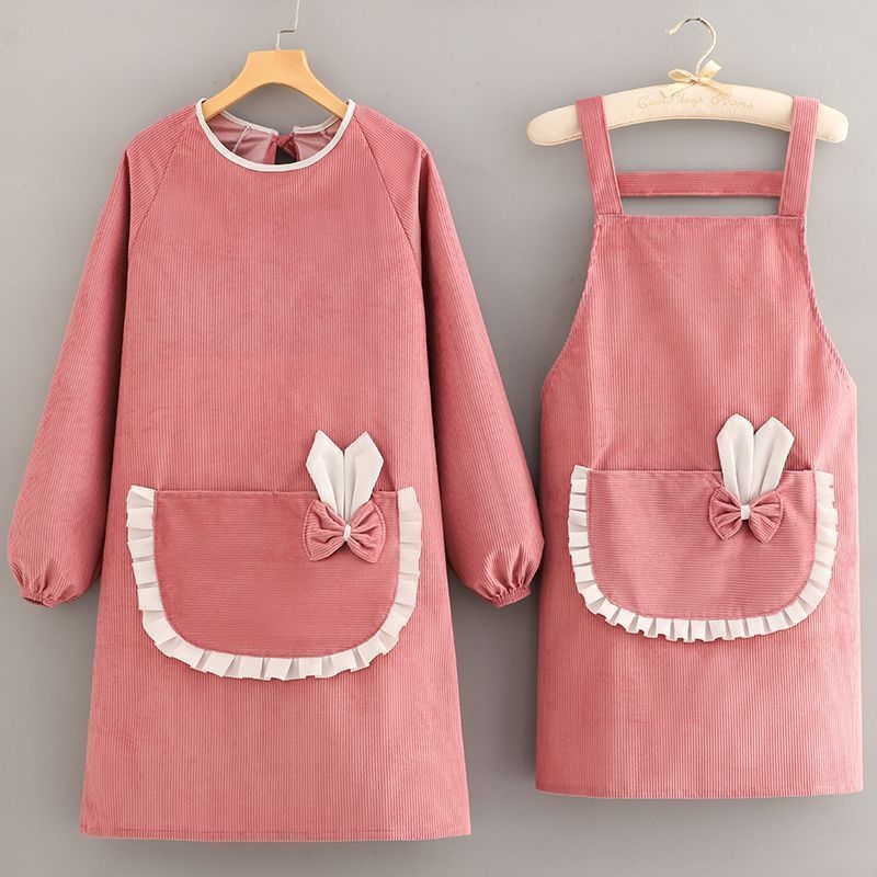 Corduroy фартук с дълги ръкави за домакинство, корейски стил, анти-замърсяване, модерен минималистичен дизайн