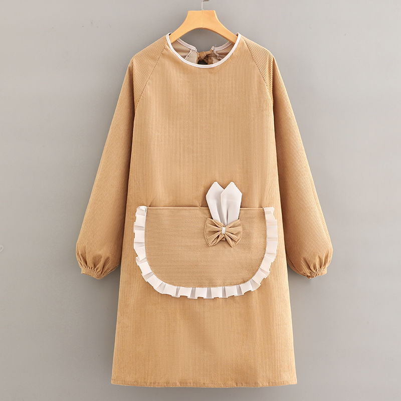 Corduroy фартук с дълги ръкави за домакинство, корейски стил, анти-замърсяване, модерен минималистичен дизайн