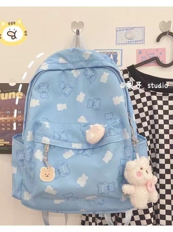 Mackó mintás hátizsák Harajuku Ulzzang stílusban, vízálló, kapacitás 36–55L, 15 colos laptophoz illeszkedik, Oxford anyag, légpárnás vállpántok