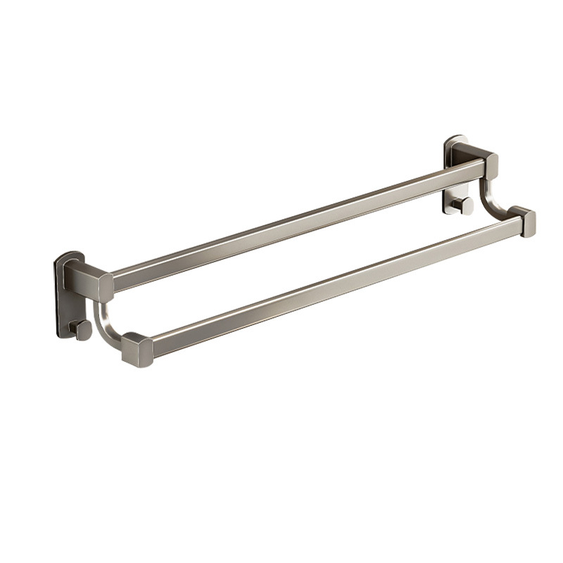 Стенно монтиран държач за кърпи с двойна щанга, алуминиева сплав, без пробиване, носимост до 20 кг