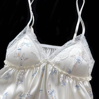 Sea Salt Bunny Ice Silk nakts komplekts ar karikatūru apdruku, šorti, krūšu spilventiņš – četru daļu komplekts