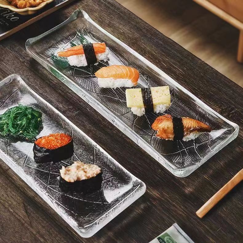 Japanski stil staklena kvadratna plitka posuda s prugastim uzorkom, termički otporna površina