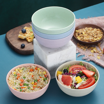 Miska od pšeničnog slama i PP-a, mikrovalno sigurna, okrugla, jednobojna glazirana površina