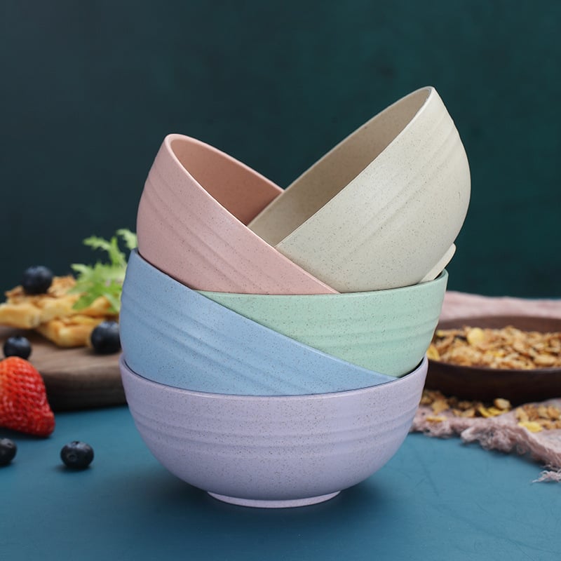 Miska od pšeničnog slama i PP-a, mikrovalno sigurna, okrugla, jednobojna glazirana površina