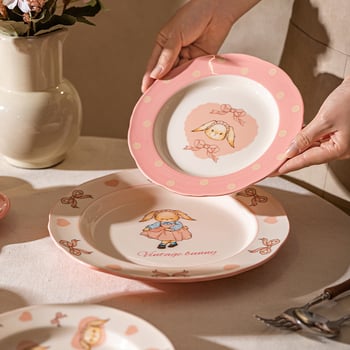 Kerámia rizs- és leveses tálak készlet – kör alakú, retro light luxury stílus, több minta, mikrohullámú sütőben használható