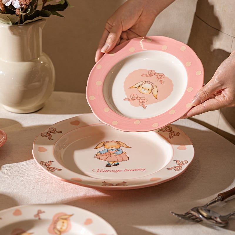 Kerámia rizs- és leveses tálak készlet – kör alakú, retro light luxury stílus, több minta, mikrohullámú sütőben használható