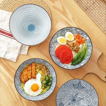 Zdjela za rezance u japanskom stilu, porculanska, kružnog oblika, cvjetni uzorak ispod glazure, mikrovalna kompatibilnost