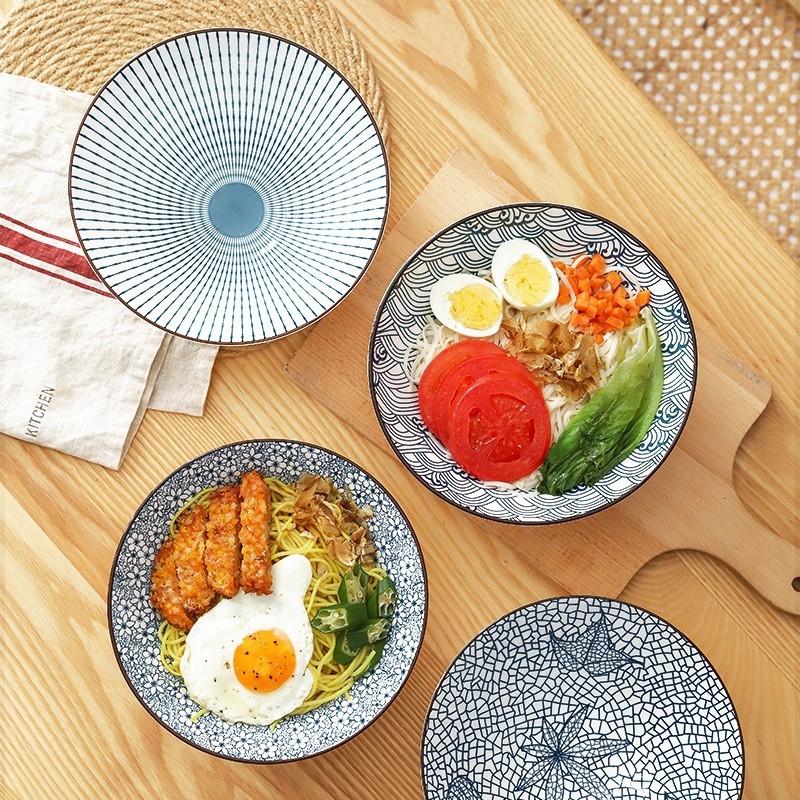 Zdjela za rezance u japanskom stilu, porculanska, kružnog oblika, cvjetni uzorak ispod glazure, mikrovalna kompatibilnost