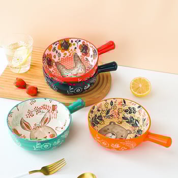 Állatmotívumos kerámia fogantyús tál — porcelán, rendellenes forma, mikrohullámú sütőben használható, logónyomtatás, testreszabás