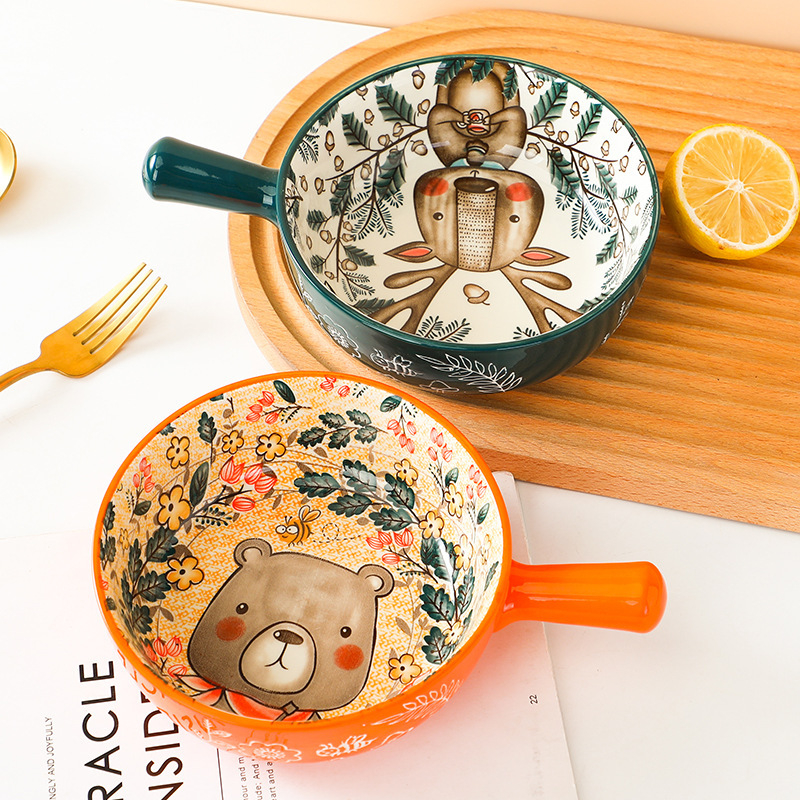 Állatmotívumos kerámia fogantyús tál — porcelán, rendellenes forma, mikrohullámú sütőben használható, logónyomtatás, testreszabás