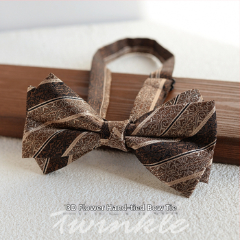 Set cravată și papion cu batistă de buzunar, model dungat, lățime obișnuită, poliester-satin, jacquard, fără nod, pentru nunți și afaceri