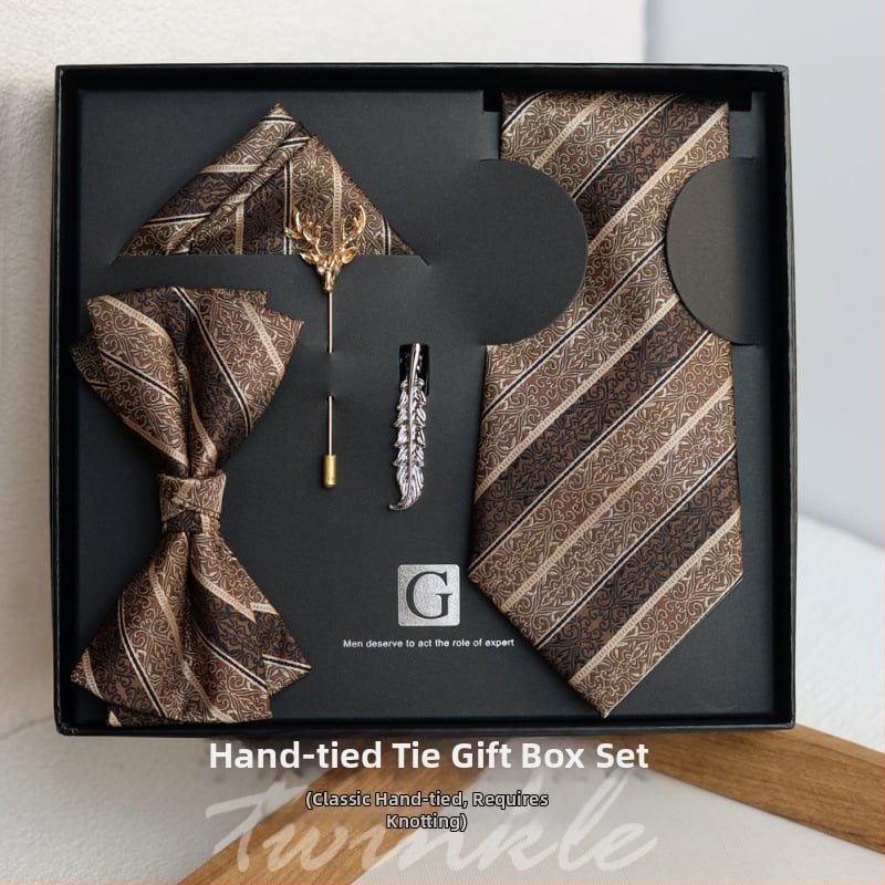 Set cravată și papion cu batistă de buzunar, model dungat, lățime obișnuită, poliester-satin, jacquard, fără nod, pentru nunți și afaceri